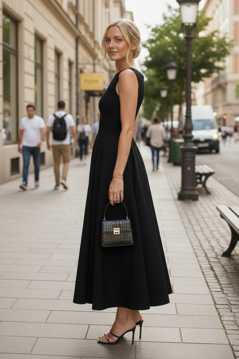 Defined Shape Sleeveless Midi Dress