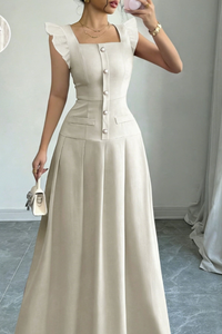 Romantic Pleated Square Neck Midi Dresses