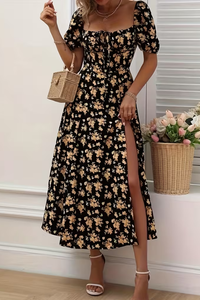 Floral Slit Design Midi Dress
