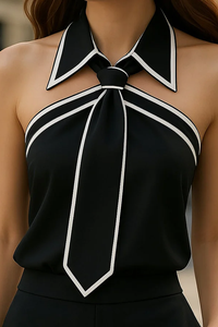 Bold Contrast Halter Blouse Top