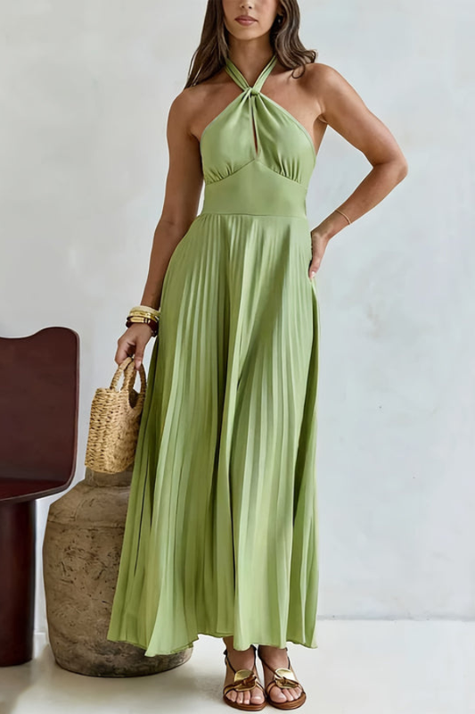Backless Pleated Square Neck Midi Dresses