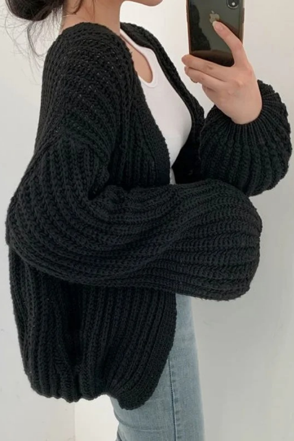 Cozy Knit Cardigan Balloon Sleeve