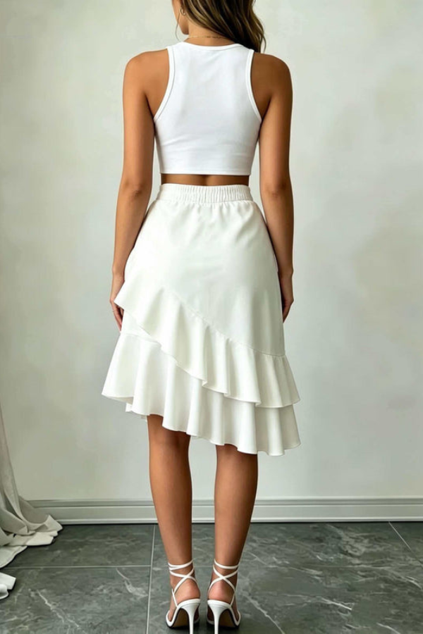 Irregular Ruffle Midi Skirt