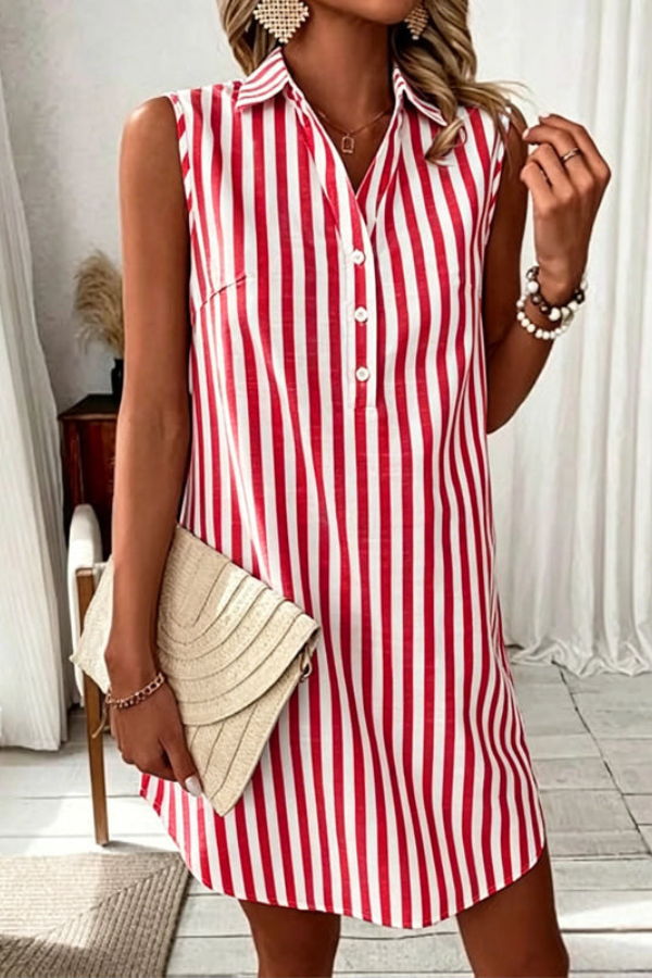 Striped V Neck Shirt Dress