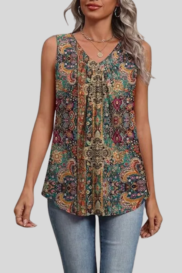Boho Ruched V Neck Blouse