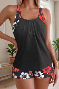 Floral Print Backless Tankini Swim Set