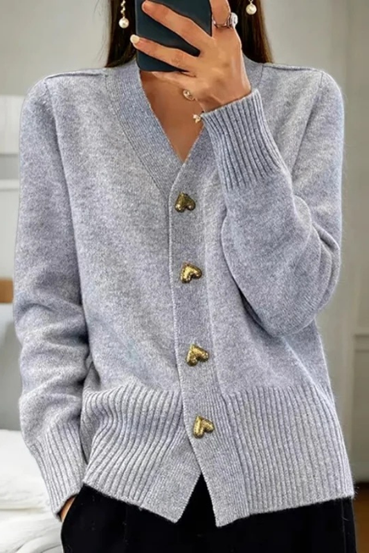 Charming Heart Button Knit Cardigan Sweater for Everyday Elegance