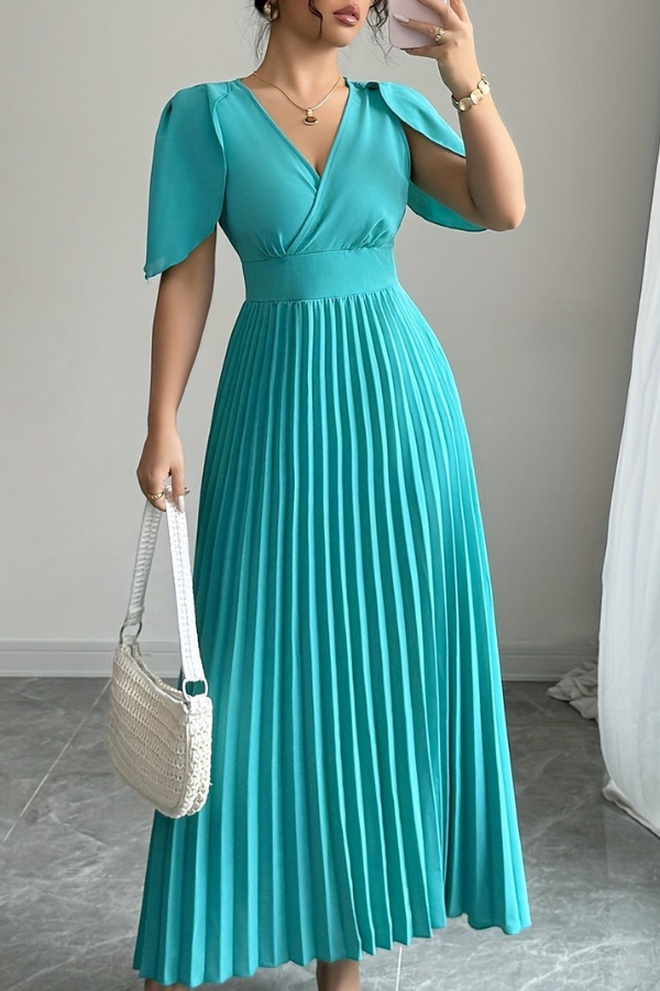Waist Pleated Midi Dresses Elegant