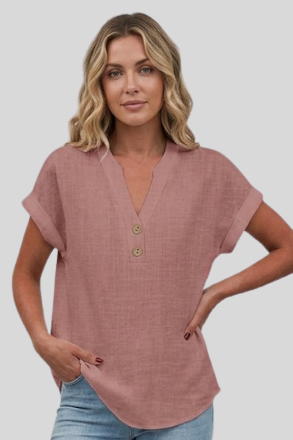 Elegant V Neck Button Blouse