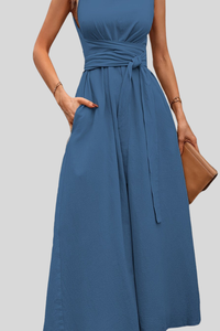 Casual Pleated Halter Neck Midi Dresses