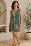 Elegant Floral V Neck Fit And Flare Dress