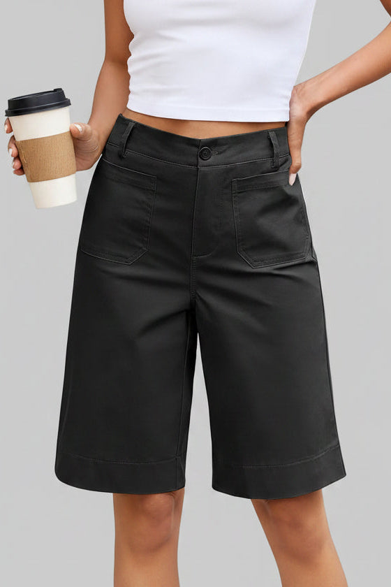 Elegant High Waist Shorts with Relaxed Knee Length Fit
