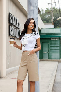 Elegant High Waist Shorts with Relaxed Knee Length Fit