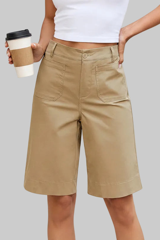 Elegant High Waist Shorts with Relaxed Knee Length Fit