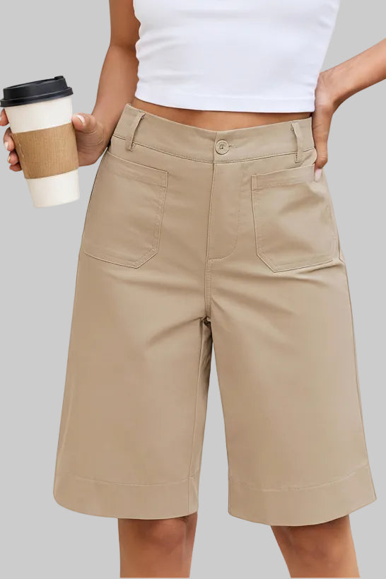 Elegant High Waist Shorts with Relaxed Knee Length Fit