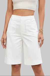 Elegant High Waist Shorts with Relaxed Knee Length Fit