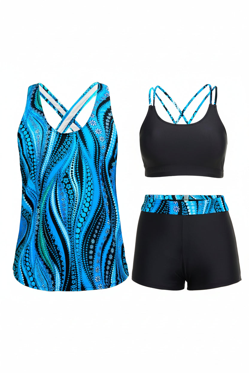 Gemustertes Tankini-Shorts-Set