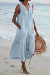 Vintage V Neck Pocket Dress