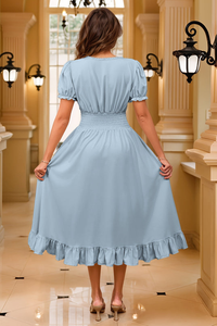 Elegant Pleated Square Neck Midi Dresses
