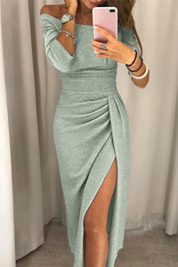 Off Shoulder Split Evening Dress