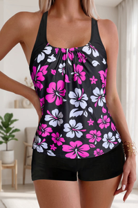 Floral Print Backless Tankini Swim Set