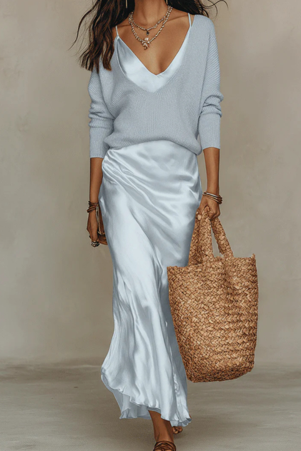 Elegant Midi Dress And Sweater Set