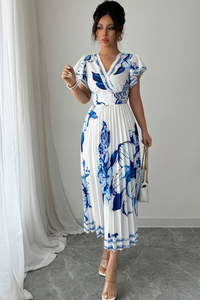 Floral Pleated Midi Dresses Vacation