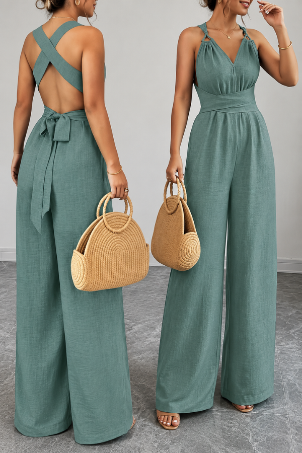 Eleganter weit geschnittener Jumpsuit mit Kreuzgurt