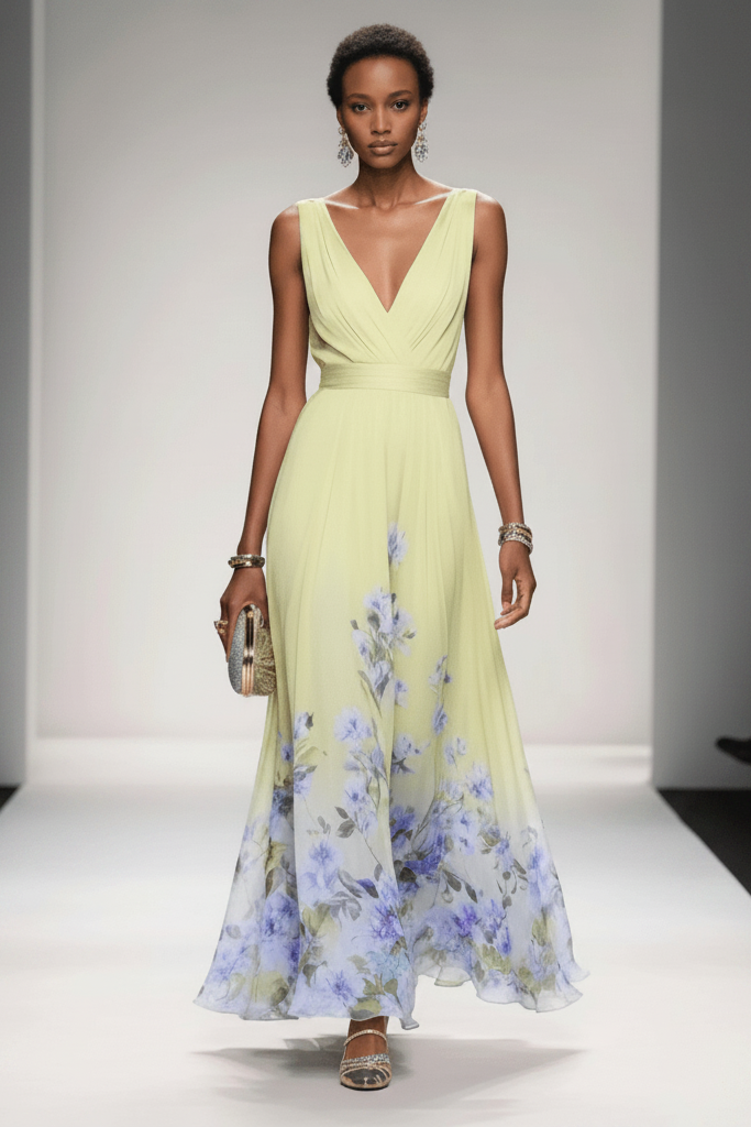 Romantic Floral Chiffon Maxi Dress