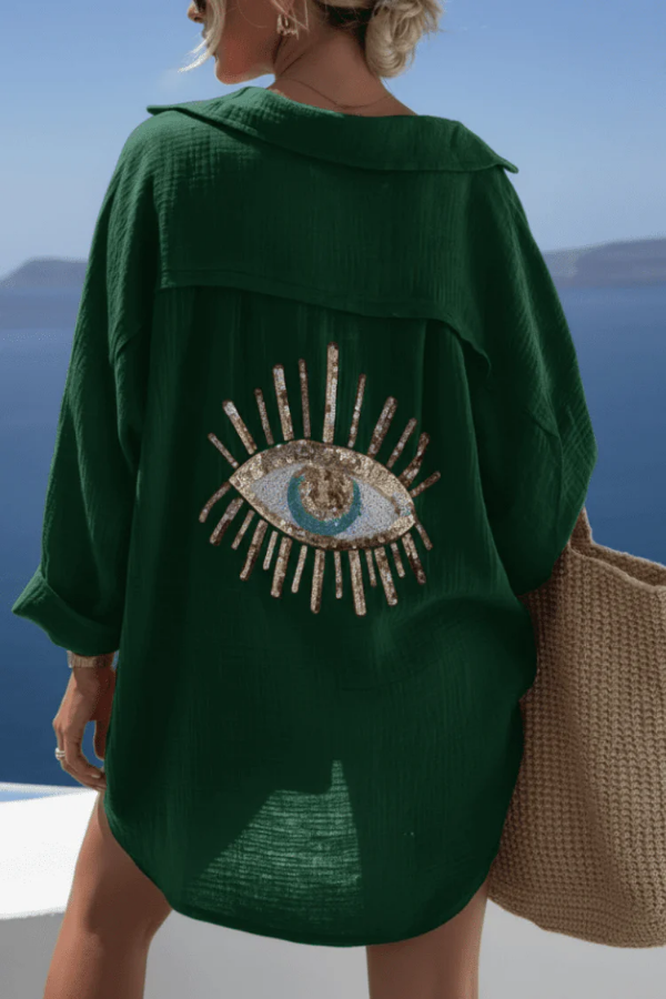 Beaded Linen Shirt Short Sleeve