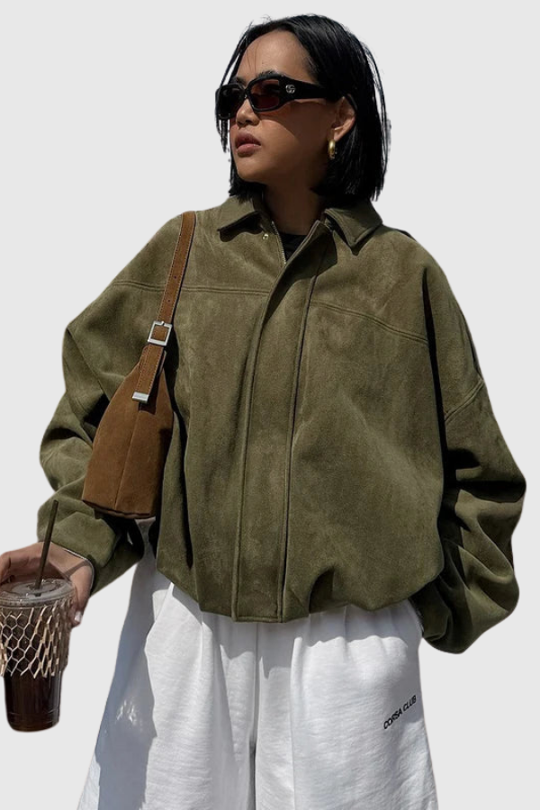 Chic Lapel Bomber Jacket