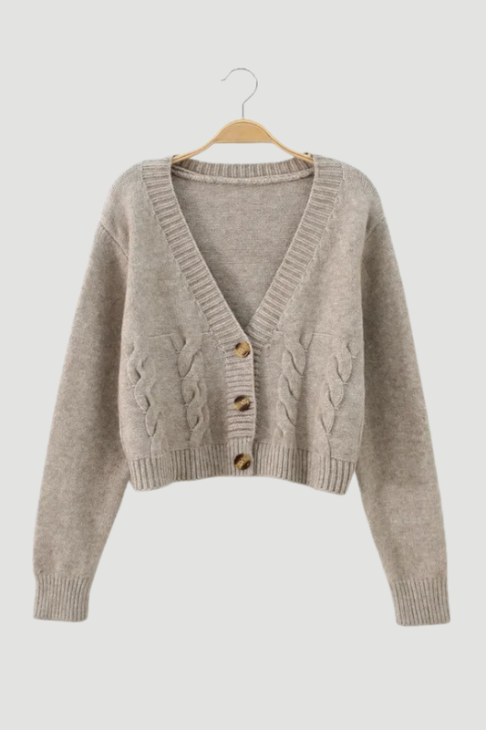 Cropped Cable Knit Cardigan for Effortless Style and Comfort