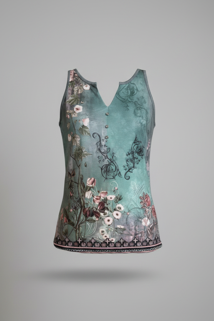 Boho Watercolor Sleeveless V-Neck Top