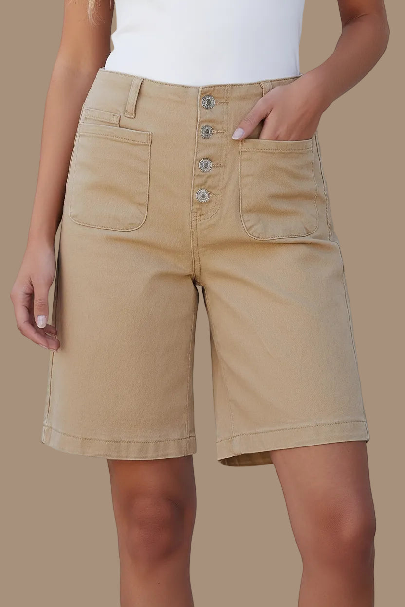 Trendy High Waist Shorts with Relaxed Bermuda Length