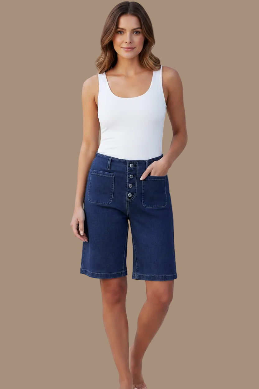 Trendy High Waist Shorts with Relaxed Bermuda Length