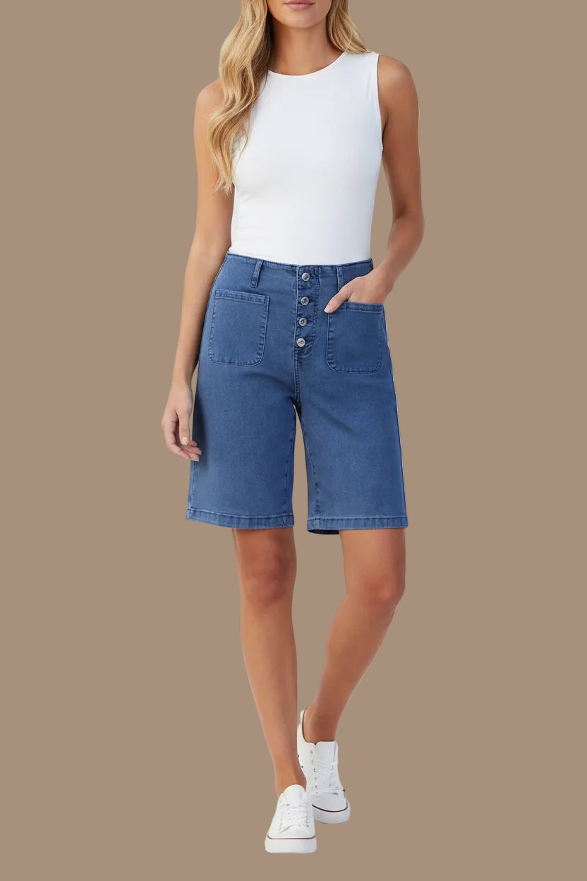 Trendy High Waist Shorts with Relaxed Bermuda Length