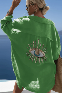 Beaded Linen Shirt Short Sleeve