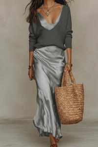 Elegant Midi Dress And Sweater Set
