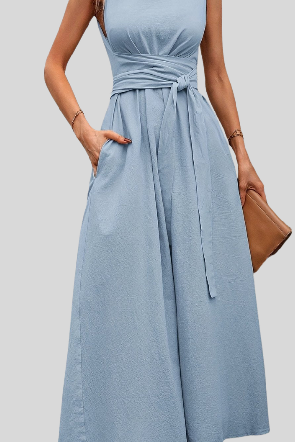 Casual Pleated Halter Neck Midi Dresses