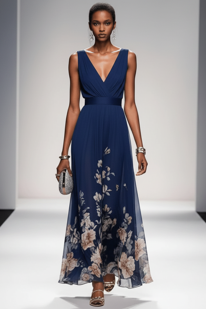 Romantic Floral Chiffon Maxi Dress