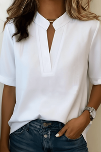 Refined Detail V-Neck Casual Blouse