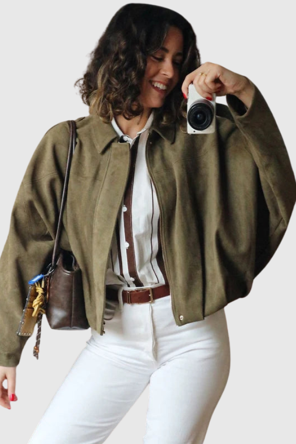 Chic Lapel Bomber Jacket