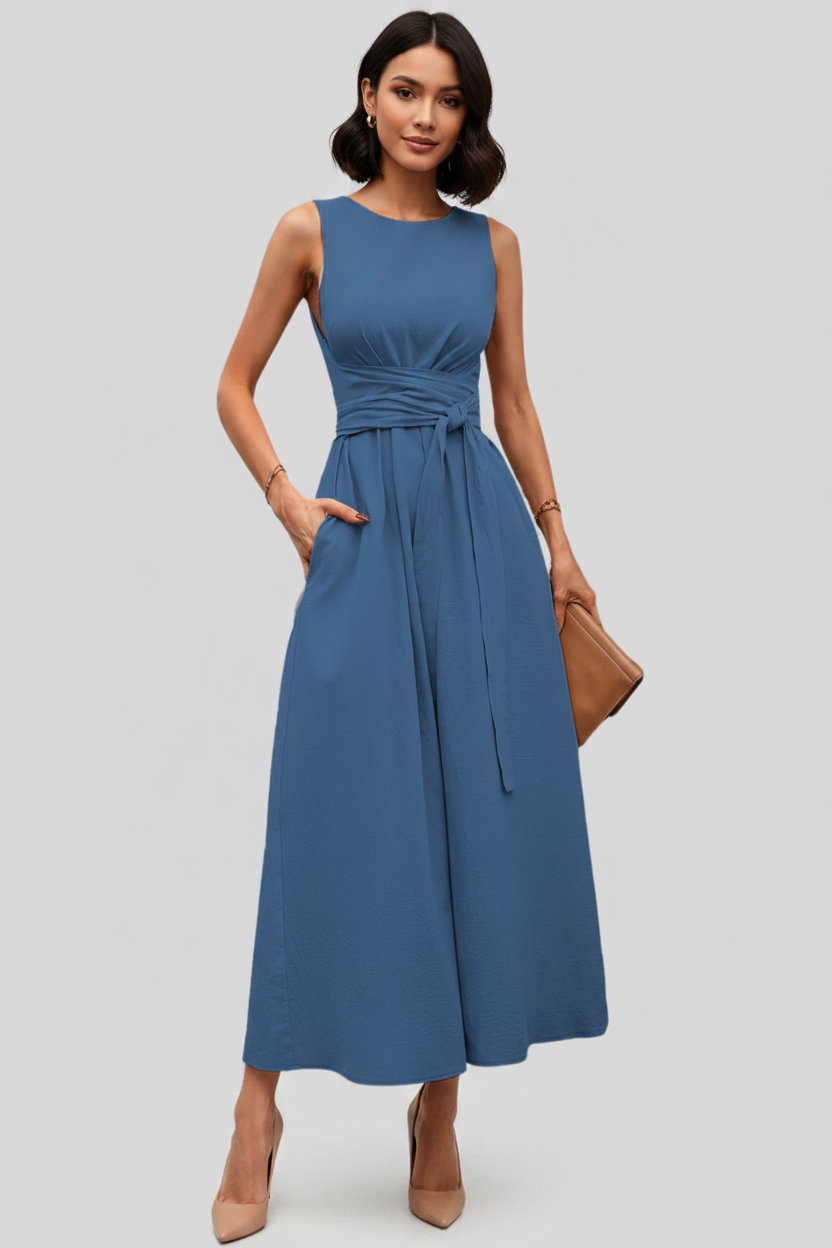 Casual Pleated Square-Neck Midi Dresses