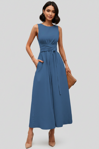Casual Pleated Square-Neck Midi Dresses