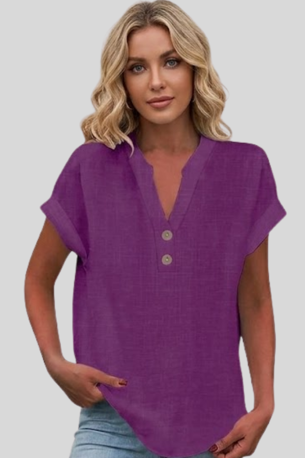 Elegant V Neck Button Blouse