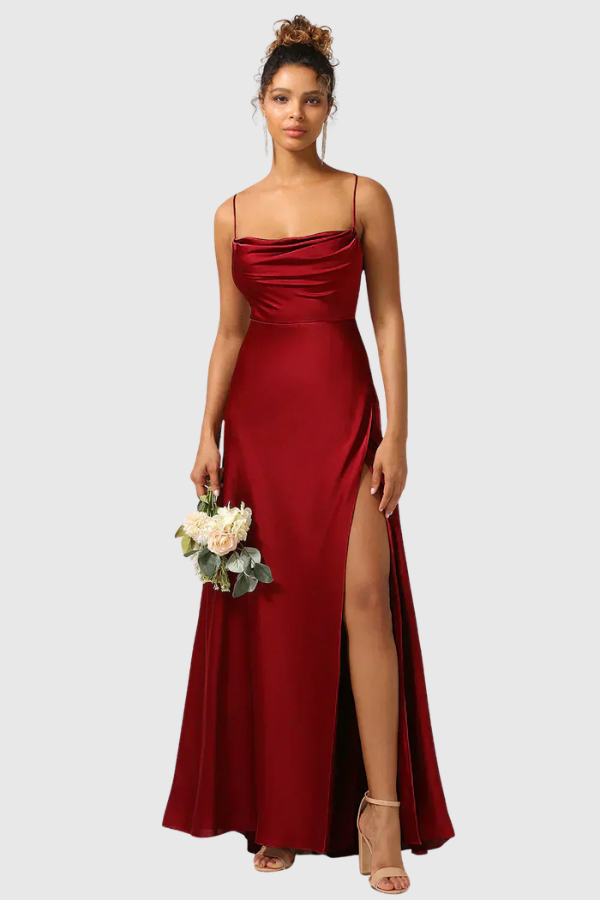 Backless Draped Neck Evening Gown