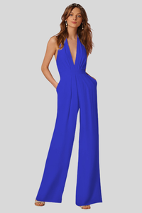 Deep V Neck Wide Leg Jumpsuit