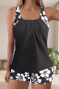 Floral Print Backless Tankini Swim Set