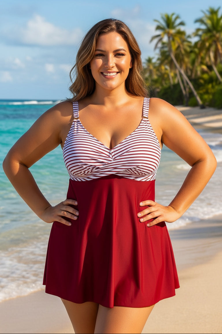 Striped Bust Plus Size Swimdress
