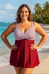 Striped Bust Plus Size Swimdress